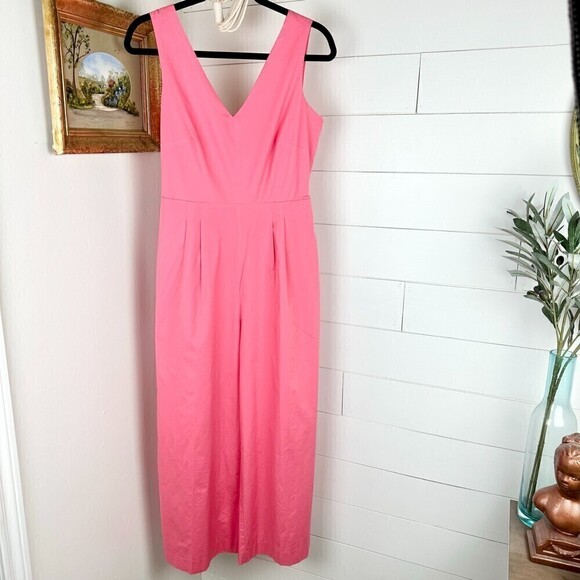 J.Crew Wrap Tie Jumpsuit in Stretch Poplin Size 2 Bright Coral Wide Leg Cropped - Picture 3 of 10